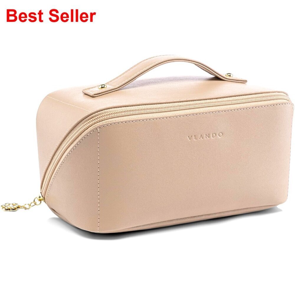 Large Capacity Travel Toiletry Bag, Waterproof PU Leather with Divider